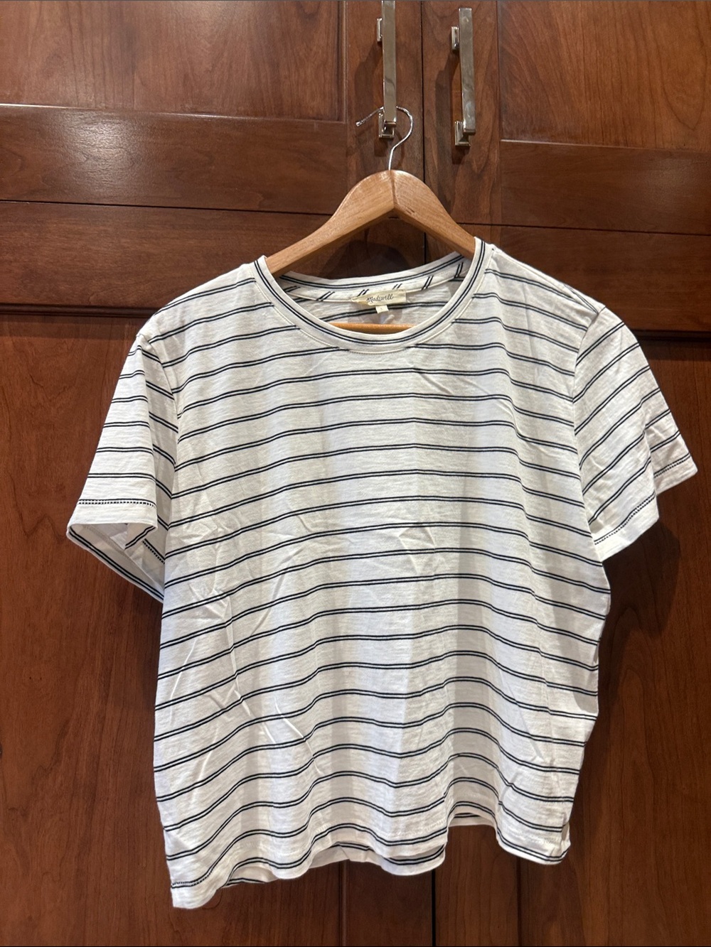 Short-Sleeve Crewneck Tee - White with Navy Stripes